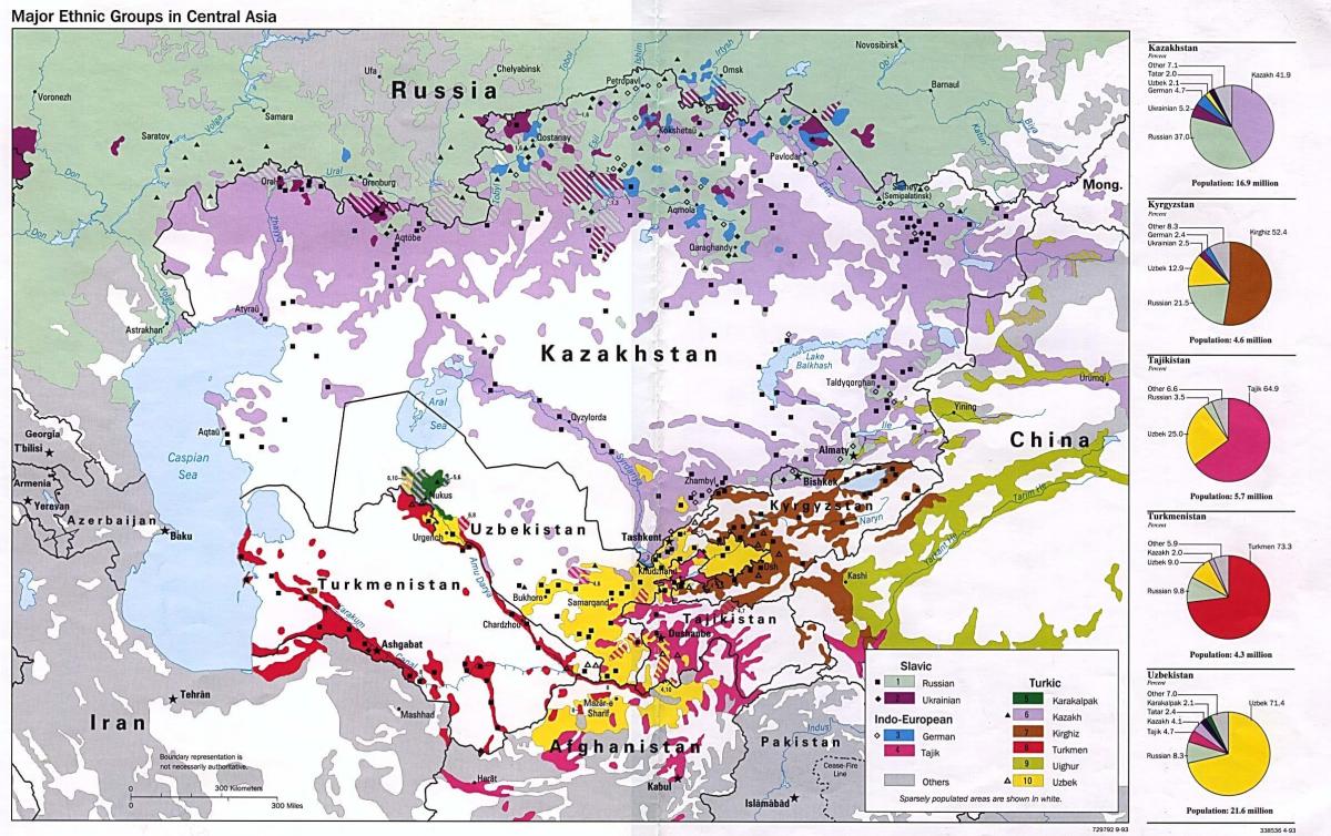mapa Kazahstanu populacije