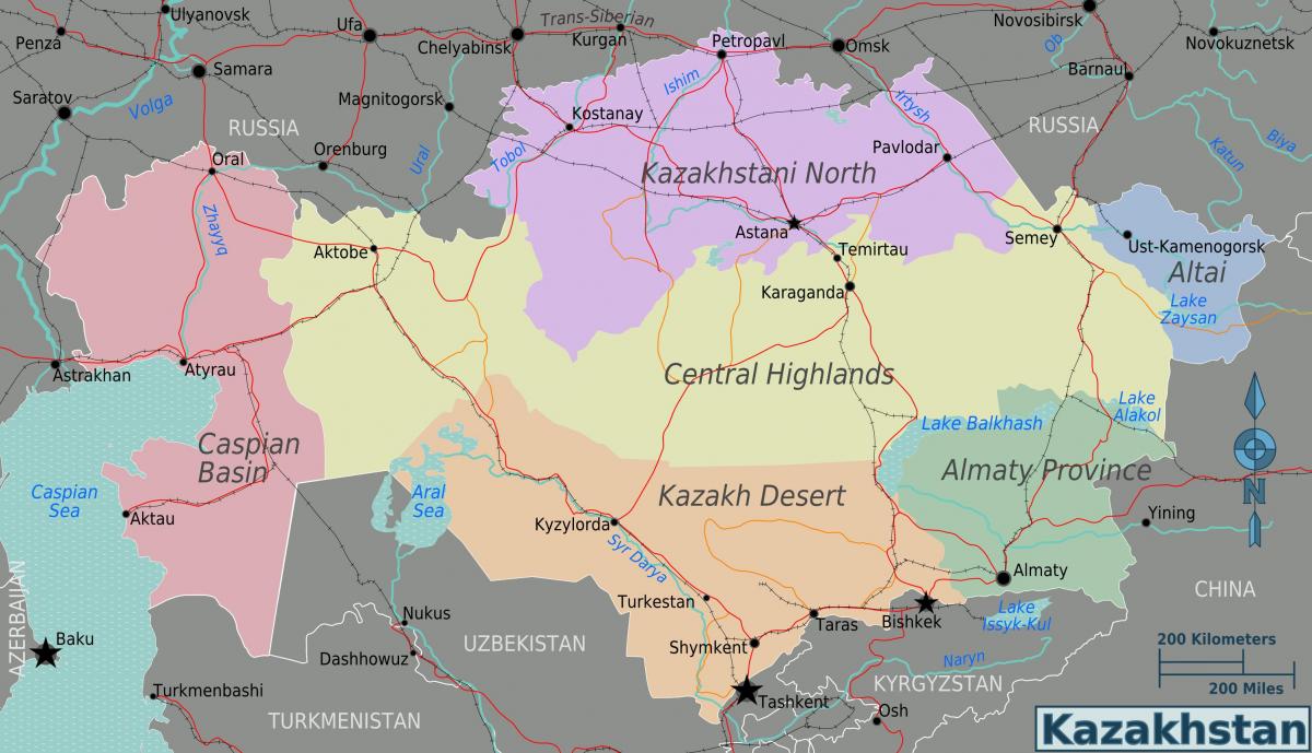 mapa Kazahstanu regionima